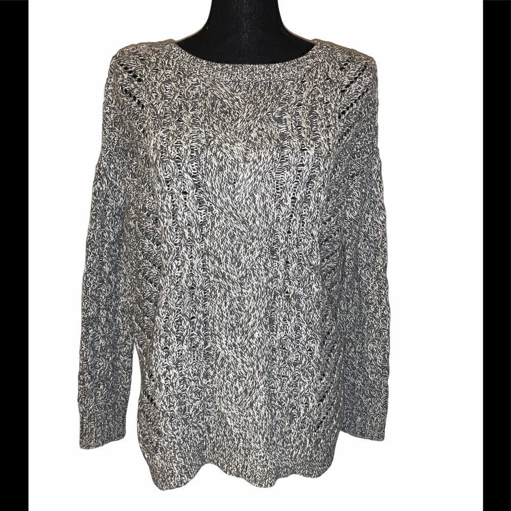 Express Marled Crewneck Open Cable Knit Sweater